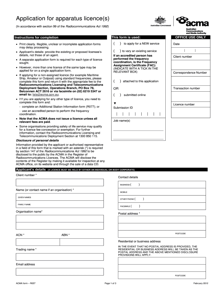  Acma R057  Form 2012