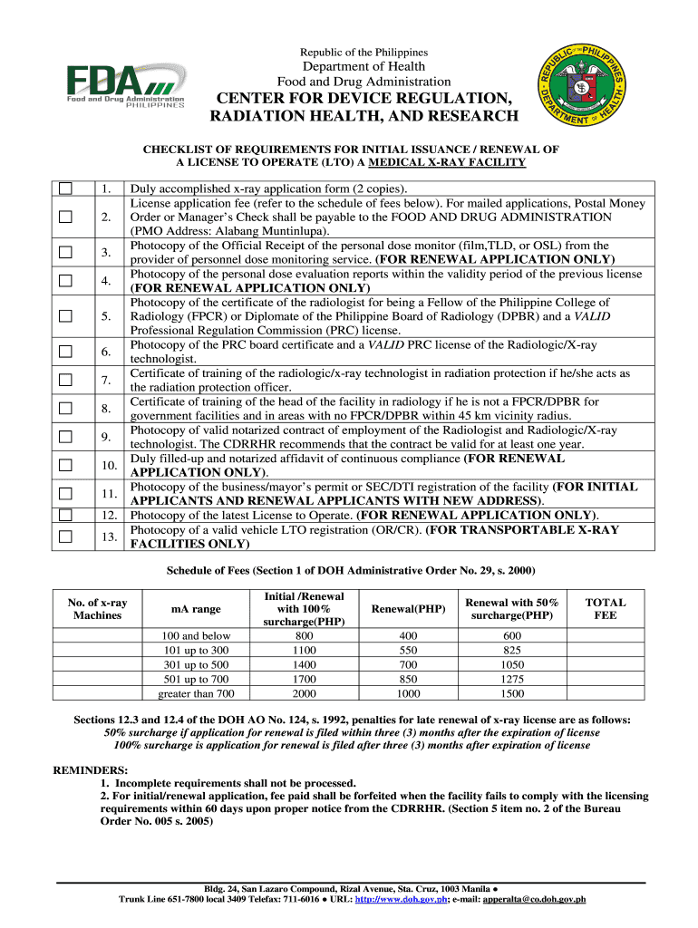 Fda X Ray Renewal Online Philippines  Form