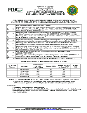 Educational X Ray Facility License Application Form Department of Doh Gov