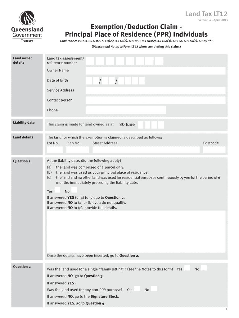 Land Tax Exemption Form Qld