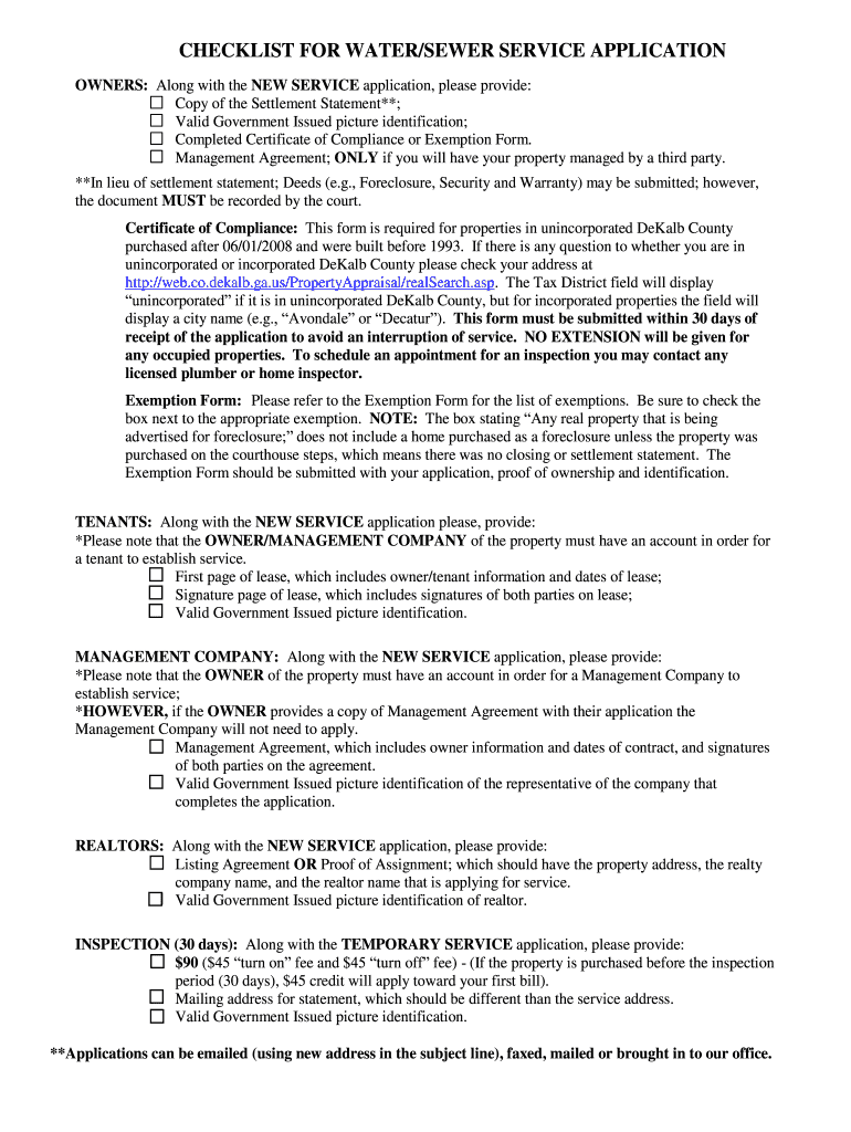 Dekalb County Water Application  Form