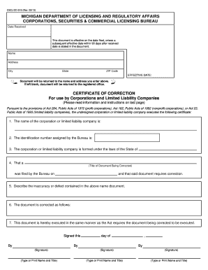 What is Bcscd 518 Certificate of Correction Form