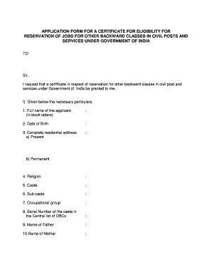 Occupational Group in Obc Certificate  Form