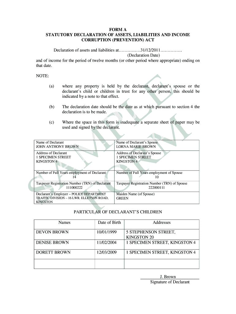 Declaration of Assets and Liabilities in Word  Form