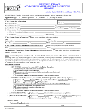 Dh Limited Use Water System Registration and Operating Form