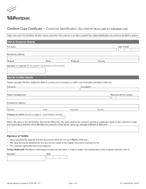 Westpac Certified Copy Certificate  Form
