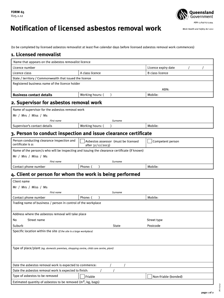  Form 65 Asbestos 2012-2024