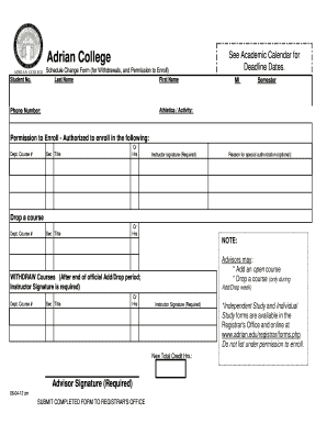 PDF Schedule Change Form Adrian College Adrian