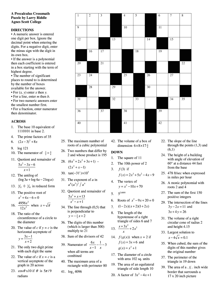 Precalculus Puzzles  Form