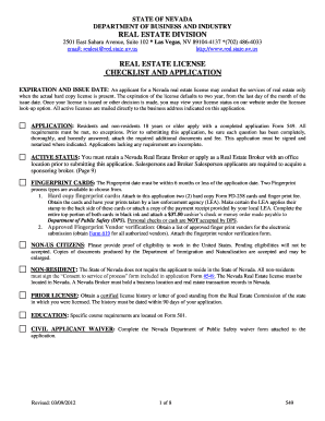 Nevada Real Estate License  Form