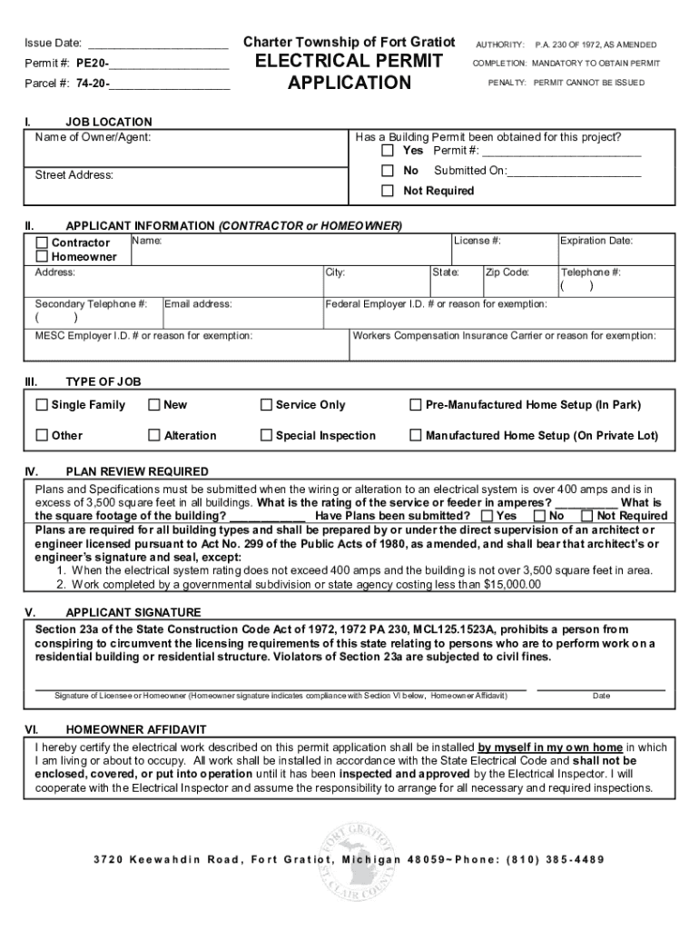 Ft Gratiot Twp Electrical Permit Form