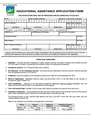 Fillable Online EDUCATIONAL ASSISTANCE APPLICATION FORM