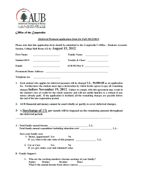 Deferred Payment Aub  Form