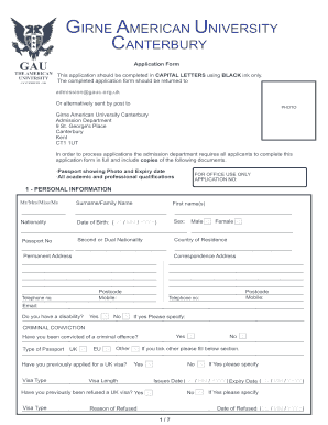 Girne American University Admission  Form
