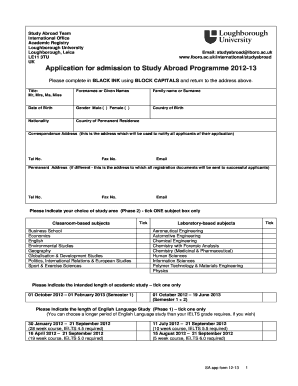 Download Study Abroad Application Form PDF Loughborough Lboro Ac