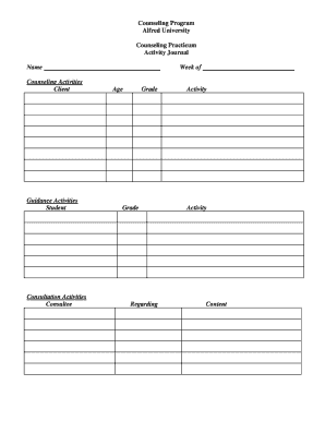 Sample of Counselling Practicum Log Book Form - Fill Out and Sign
