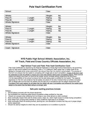  Pole Vault Certification Form 2010-2024