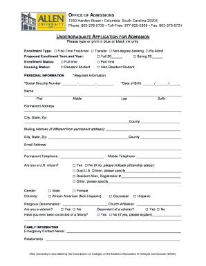 Allen University Application  Form