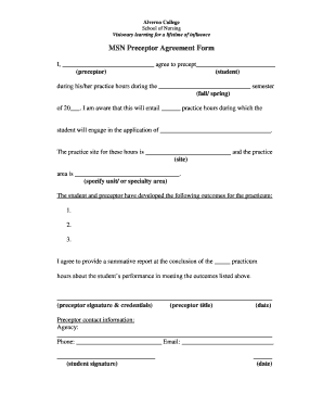 MSN Preceptor Agreement Form Alverno College Alverno