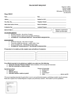 Alverno College Transcript Request  Form