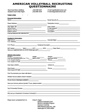 Volleyball Questionnaire  Form