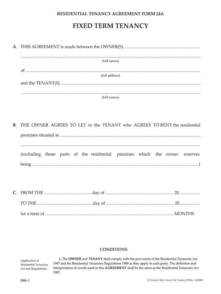 Residential Tenancy Agreement Form 24a 2009-2024