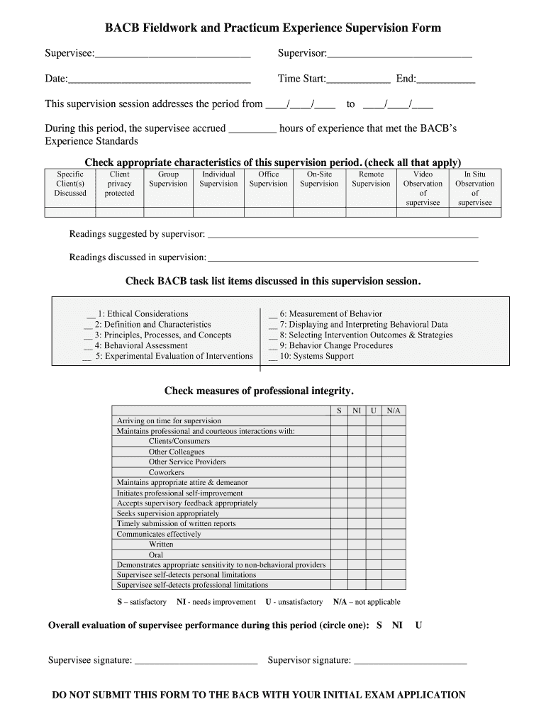 Bacb Fieldwork Tracker  Form