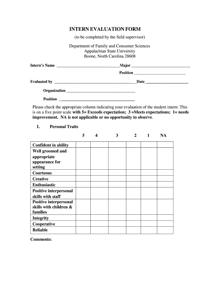  Intern Evaluation Form for Supervisor 2012-2024