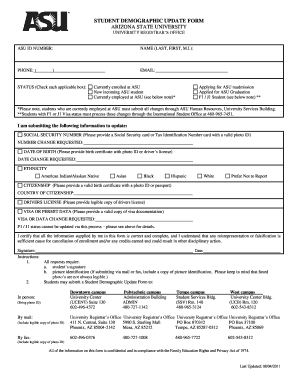 Student Demographic Update Asu  Form