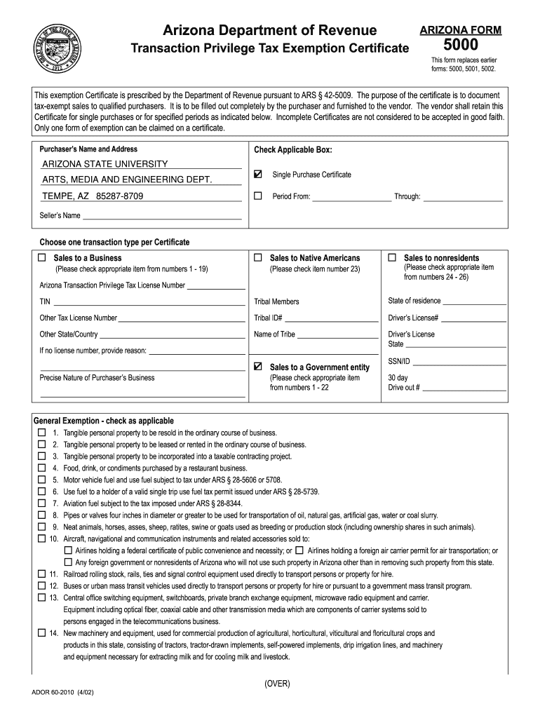 Get and Sign How to Fill Out Arizona Form 5000 2002