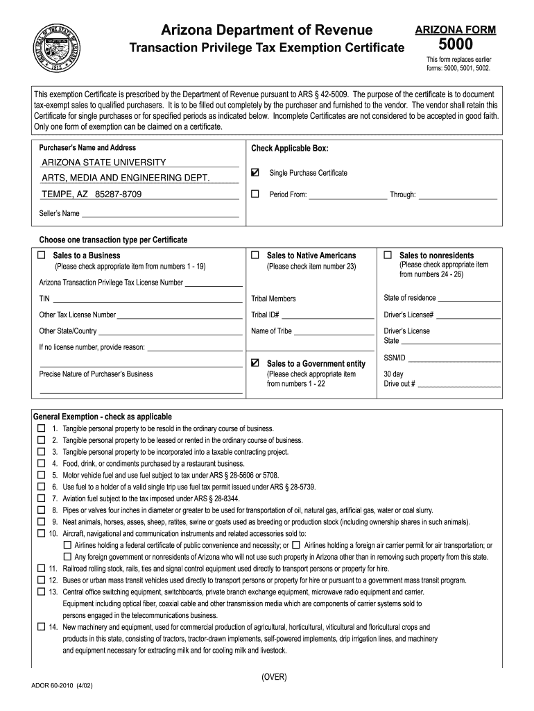  How to Fill Out Arizona Form 5000 2002