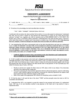  Stop Payment Indemnity Agreement Asu 2009