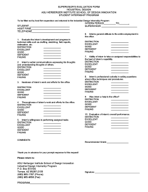 Supervisor Comments on Internship Student Sample Form