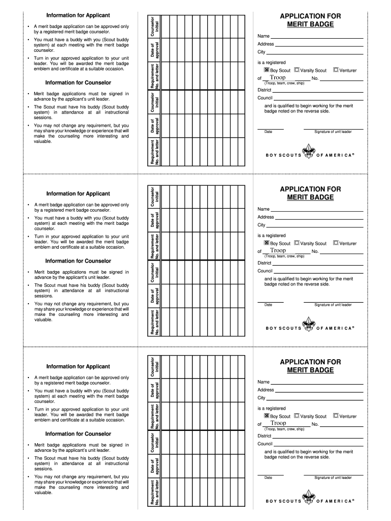 Merit Badge Blue Card Fillable PDF  Form