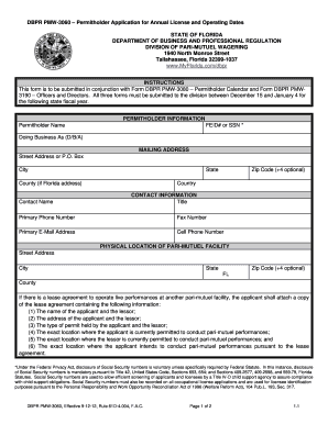 DBPR PMW 3060 Permitholder Application for Annual License  Form