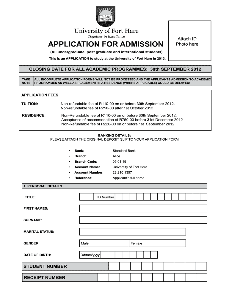 Fort Hare Online Application  Form