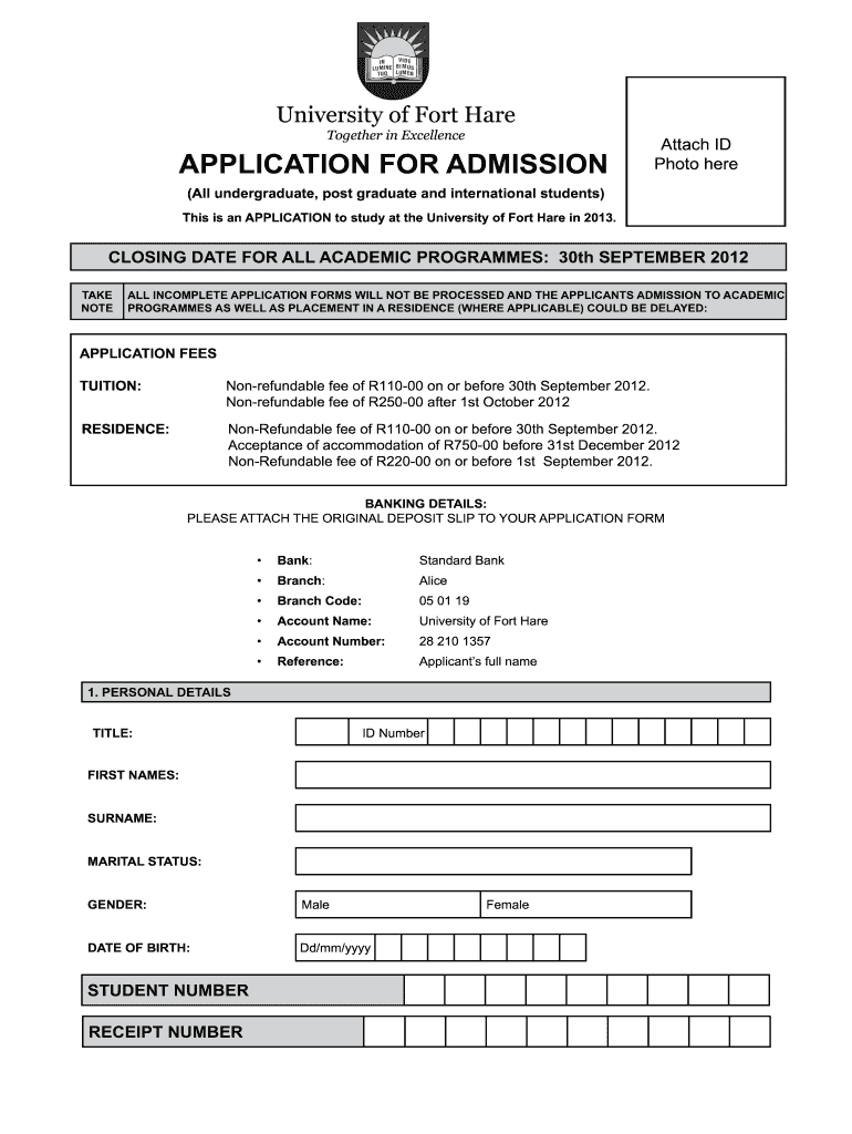 Fort Hare Online Application Form
