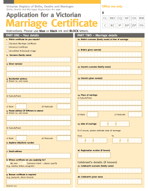 Marriage Certificate Victoria  Form
