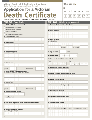 Death Certificate Victoria Template  Form