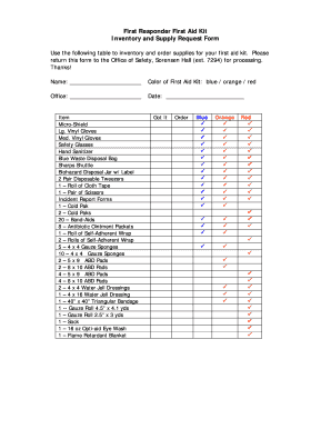 First Responder First Aid Kit Inventory and Supply Request Form Campus Augustana