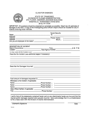 Claim for Damages Form Apsu