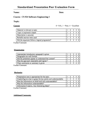 Peer Evaluation Presentation  Form