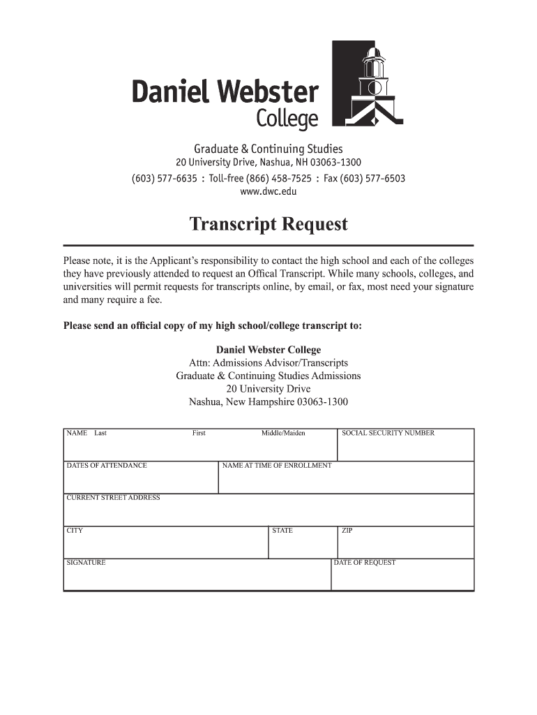 Daniel Webster College Sale  Form