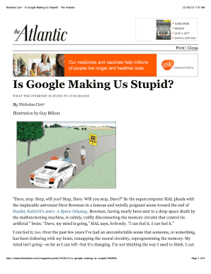 Is Google Making Us Stupid What the Internet is Doing to Our Brains by Nicholas Carr PDF  Form