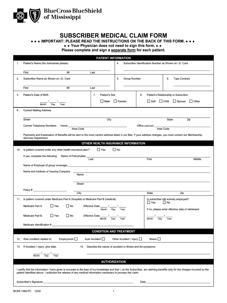 Get and Sign Mississippi Bcbs Form 2002-2022