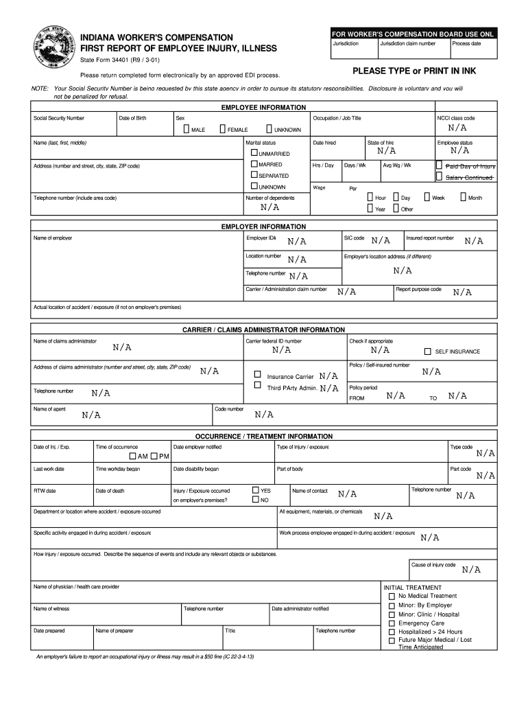  Indiana First Report of Injury 2001-2024