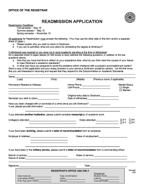 Application for Readmission PDF  Form