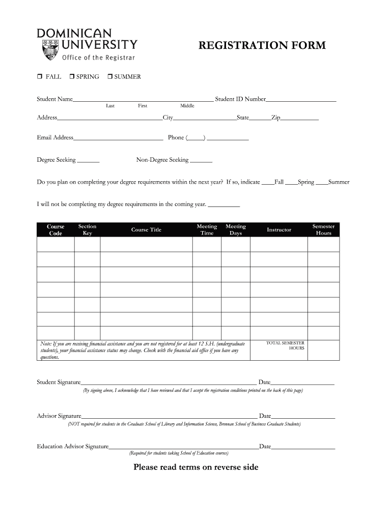 REGISTRATION FORM  Dominican University  Jicsweb1 Dom