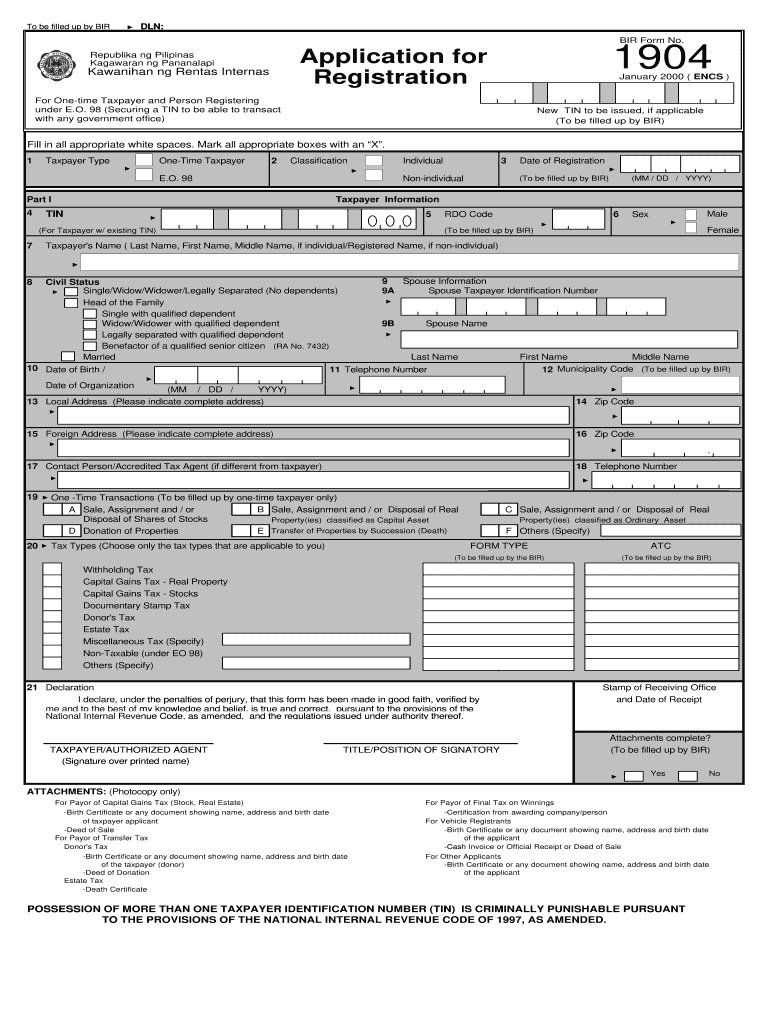  Bir Form 1904 2000