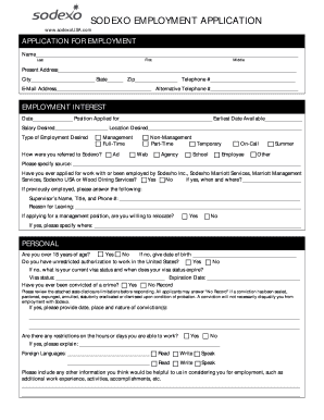 SODEXO EMPLOYMENT APPLICATION  Form